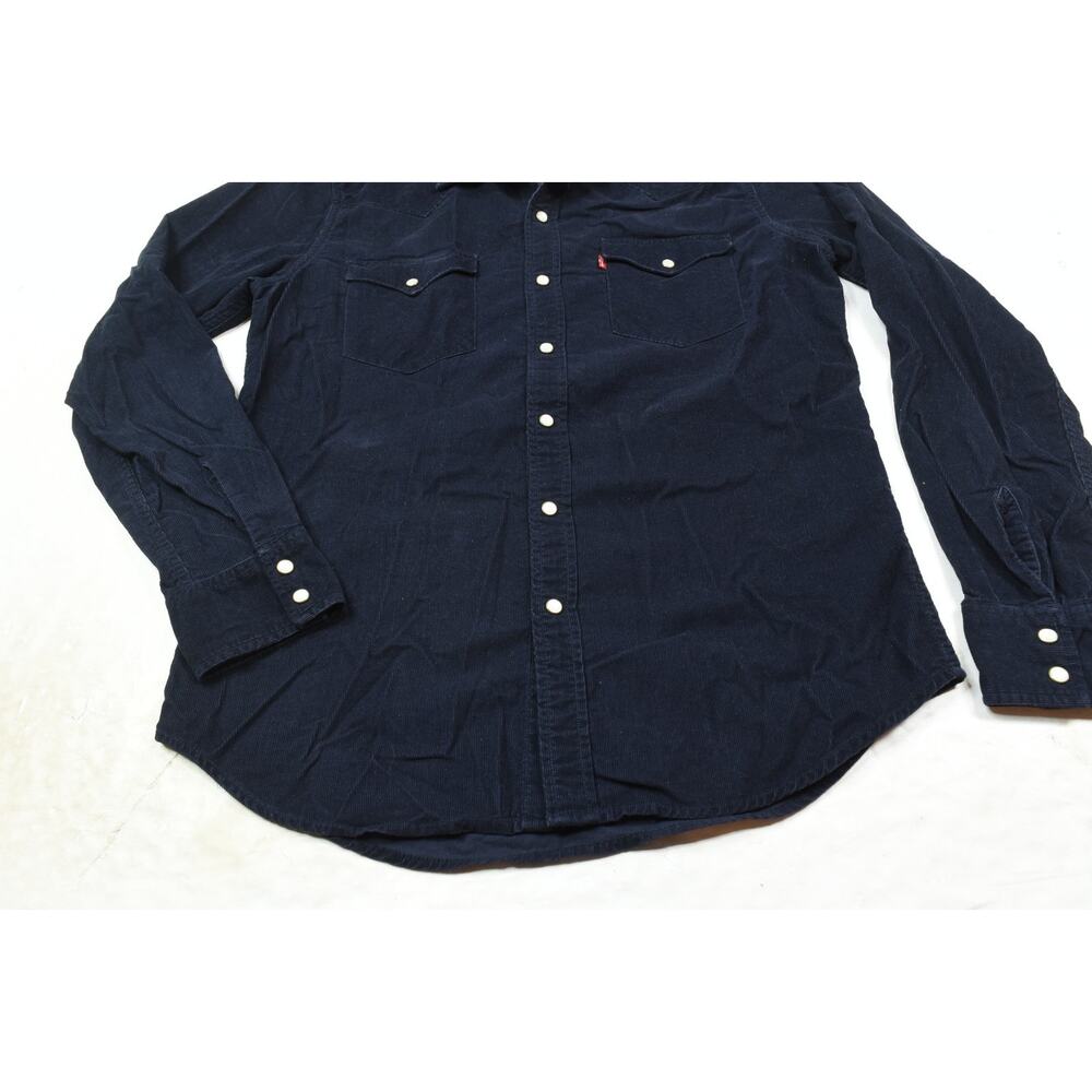 Levis Corduroy Peal Snap Western Shirt Mens Medium Blue Long Sleeve Stretch - Picture 5 of 12